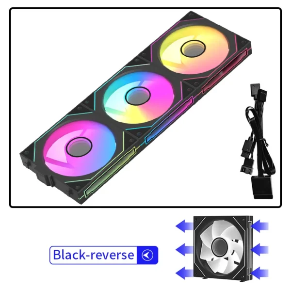 Coolcirc Cableless PC Case Fan 12V/4Pin PWM 800-1800RPM Silent 5V/3Pin ARGB Triple Pack 120mm Ventilator Use for Water Cooling