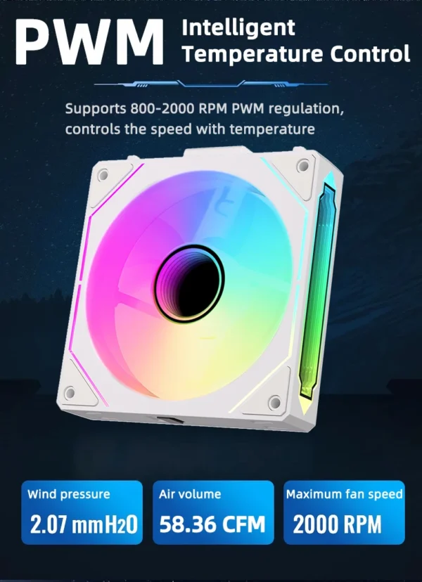 Coolcirc DL-1 120mm PC Case Fan 800-2000rpm PWM Hydro Bearing Silent 5V3Pin ARGB Water Cooler Magic Cableless Cooling Ventilator