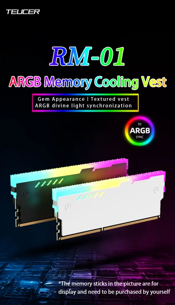 TEUCER RM-1 PC Memory Heatsink RAM Cooling Vest 5V 3-PIN ARGB for Desktop Computer Memory DDR3 DDR4 DDR5 DDR2