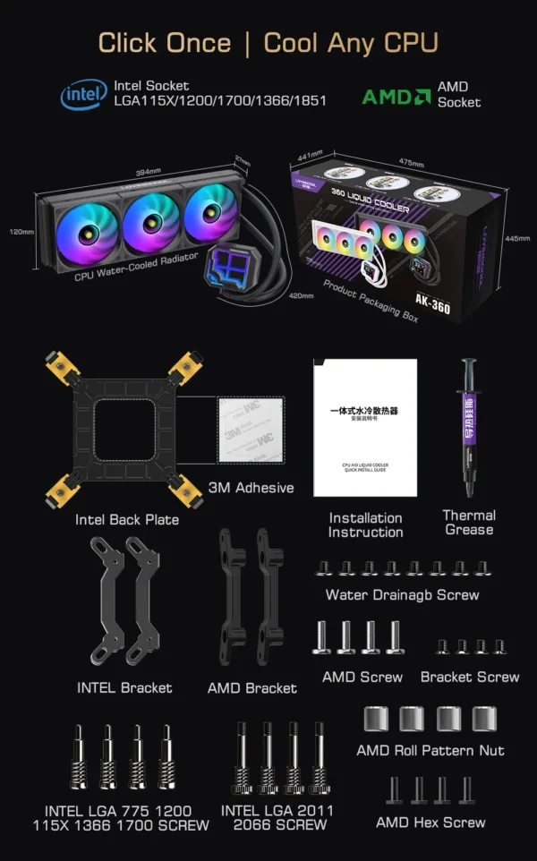 LOVINGCOOL AK water cooler 240mm 360mm broken code screen dynamic digital display liquid cooler ARGB Abyss Mirror Cold radiator
