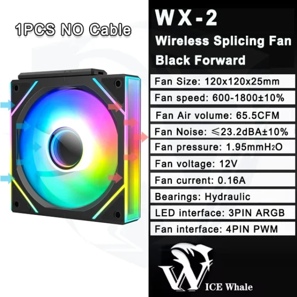ICE Whale WX-2 Wire-Splicing PC Case Cooling Fan ARGB Mirror Cycle Light Effect 600-1800RPM PWM Water Cooling 360mm Cooler Fan
