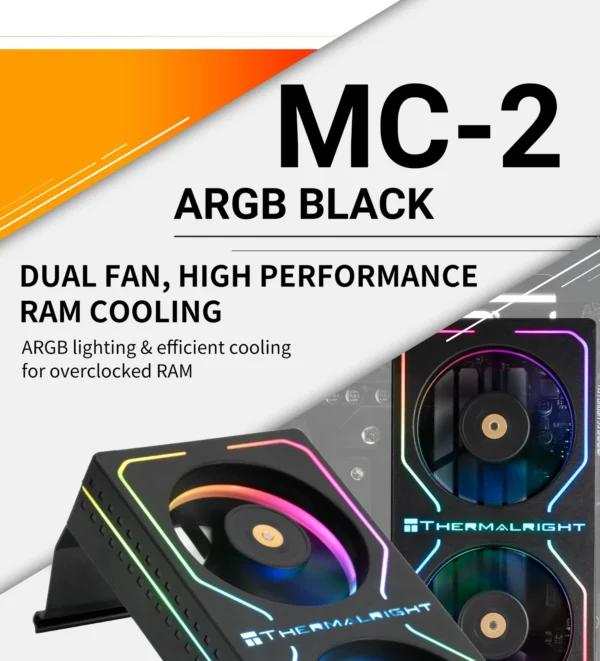 Thermalright MC-2 ARGB Computer Memory Cooler,Paired with high-performance dual fans, suitable for DDR/DDR2/DDR3/DDR4/DDR5