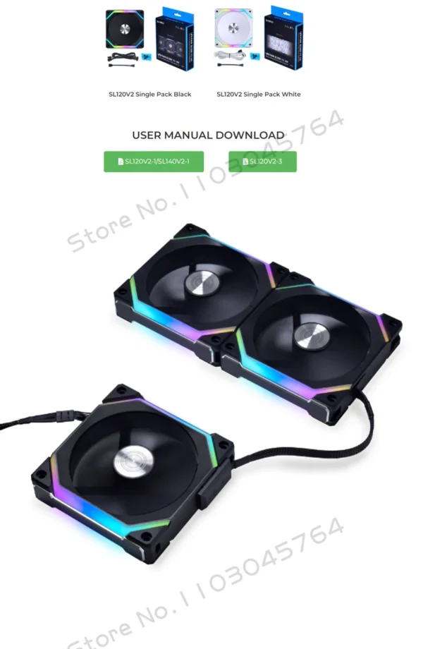 LIAN LI UNI FAN SL V2 SL120V2 Reverse Blade 10% Performence Upgraded Version RGB Fan, Single Pack, Black/White