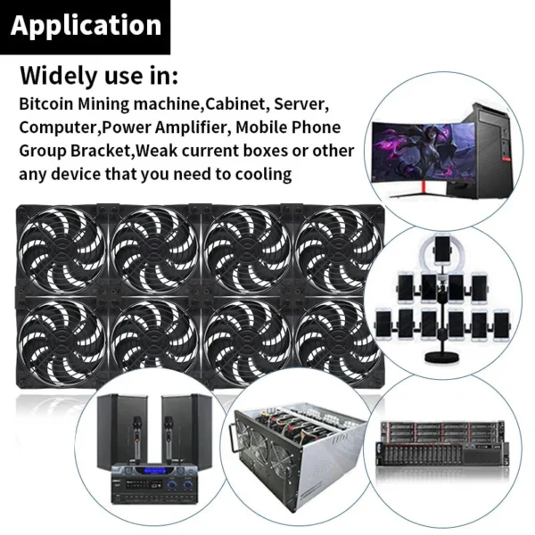 TEUCER 120mm 3000RPM Cooling Fan with Controller 12V 220V Btc Mining Machine Chassis Exhaust Fan Workstation Cabinet Server Fan