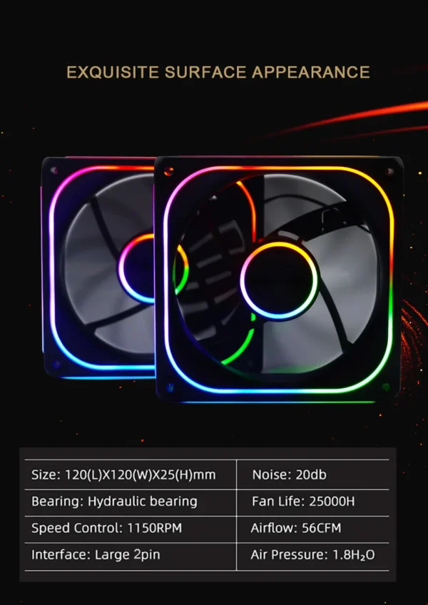 MANMU Case Fans Air Cooling Fixed Color Rainbow Rgb Cooling Fan 120mm Computer Case Cooling Fans 2pin