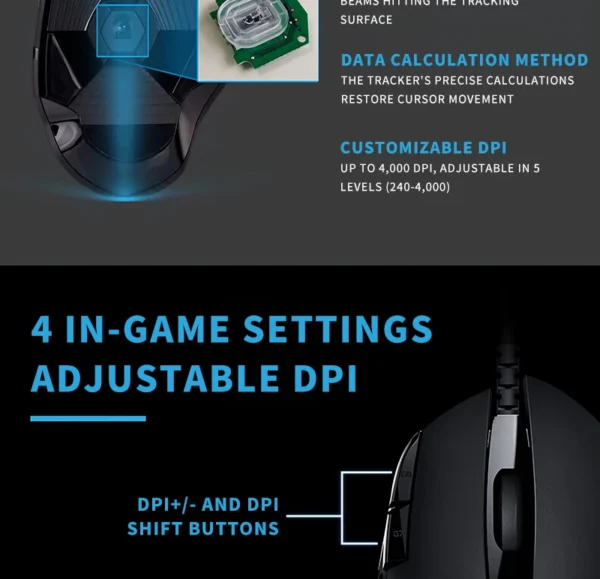Logitech G402 Wired Gaming Mouse, Ergonomic, High Precision, Suitable for E-Sports and Office, Compatible with Laptops