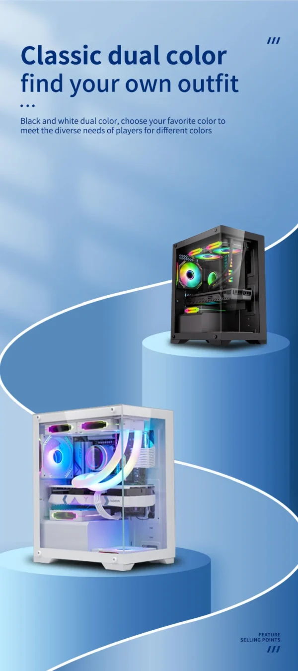 LED PC Gaming Case with Micro Support Audio Front Ports  Fan and Water Cooling for Desktop CPU Cabinet