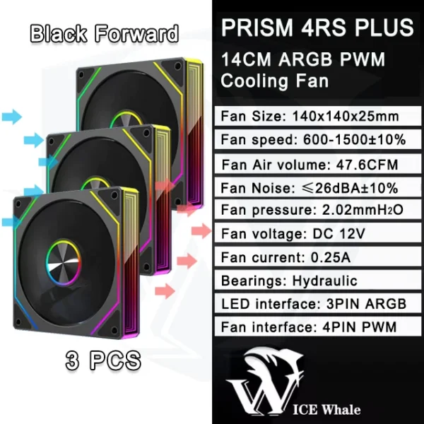 ICE Whale 4RS PLUS 14CM ARGB Chassis Fan 650-1500RPM Air-Cooled PC Cooling Fan