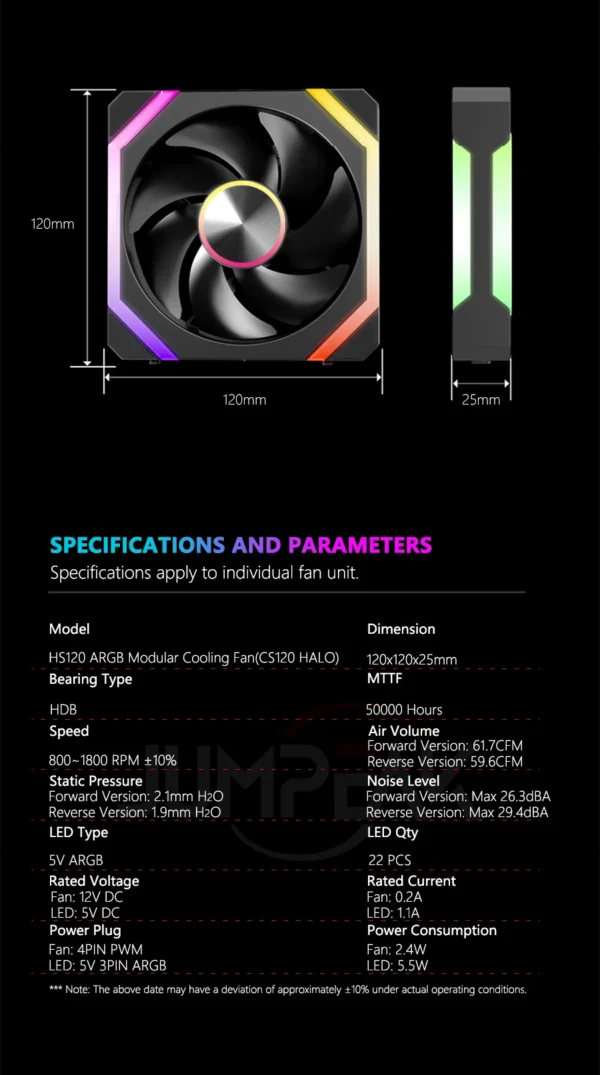 JUMPEAK HS120 Halo ARGB Cooling Fan 360mm 240mm Modular Stackable Splicing 120mm RGB Fans Kit For Gaming PC Case Water Cooler