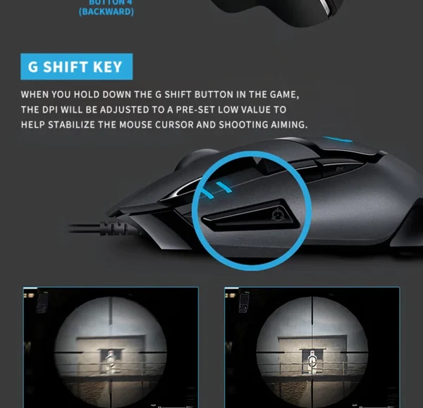 Logitech G402 Wired Gaming Mouse, Ergonomic, High Precision, Suitable for E-Sports and Office, Compatible with Laptops