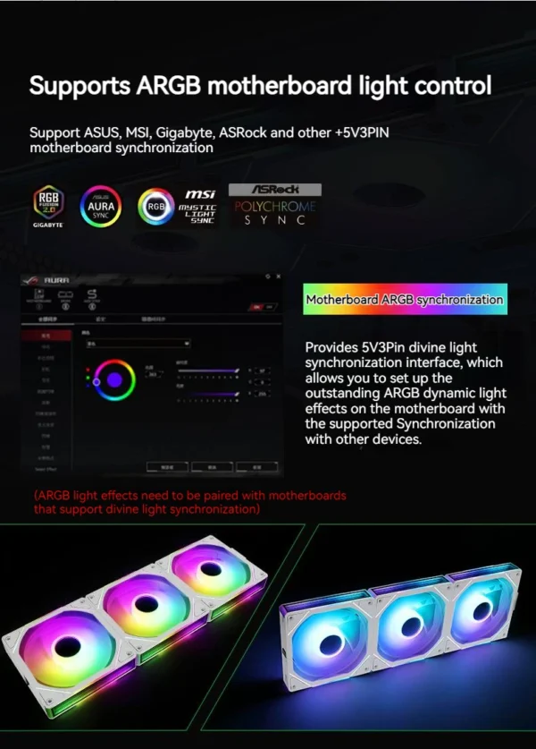 TEUCER JM-1 Case Fan Water Cooling 360mm Cooler Fan PC Cooling Fan 120mm 800-2000RPM PWM ARGB Mirror Cycle Light Effect Case Fan