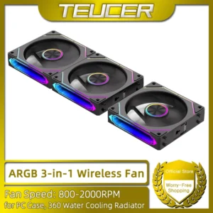 TEUCER DL-2 ARGB PC Fan 3-in-1 Case Fan Compatible with 240 360 Water Cooling Radiator Wireless Cooling Fan Kit