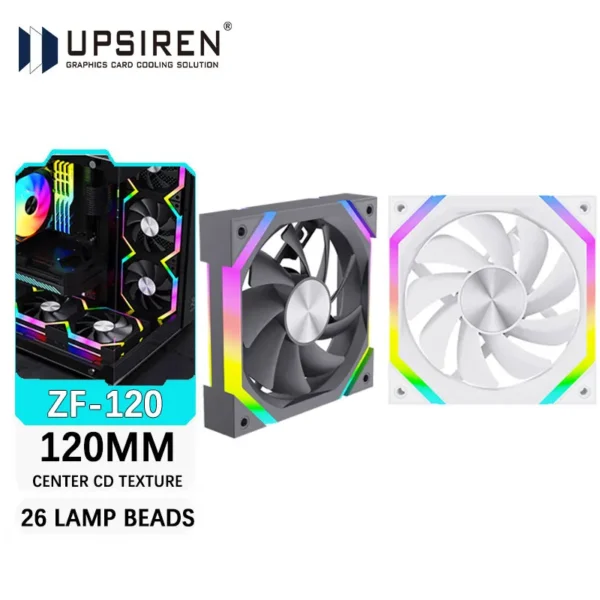 UPSIREN ZF-120 Computer Case Fan 12cm ARGB 4Pin PWM Quiet Cooling Fan 12V Large Air Volume 45CFM/600-1500RPM Use 26 lamp beads