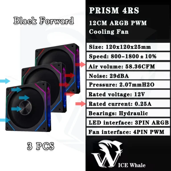 ICE Whale Prism 4RS ARGB PC Case Fan 120mm Infinity Mirror Design Motherboard Lighting Sync 4PIN PWM CPU Cooler Fan ventilador
