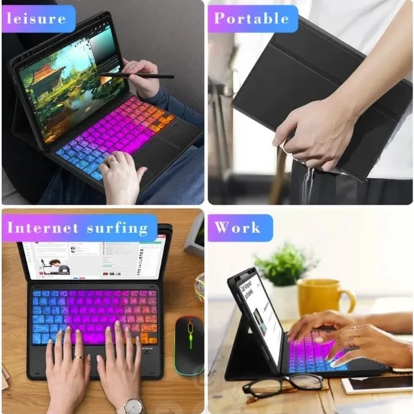 RGB Rainbow Backlit Wireless Bluetooth Keyboard Touchpad and Mouse Wireless Spanish Korean Keyboard for iPad Laptops Tablet PC