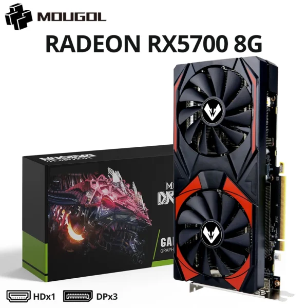 MOUGOL NEW AMD Radeon RX5700 8GB Graphics Card GDDR6 Memory PCIE4.0x16 DPx3 256Bit Gaming Video Card for Desktop Computer