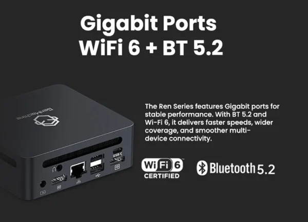 Genmachine AMD Ryzen 7 6800H Mini PC USB4 2.5G LAN | 8-Core 16-Thread | 16GB DDR5 256GB NVMe SSD | WiFi 6E & Bluetooth