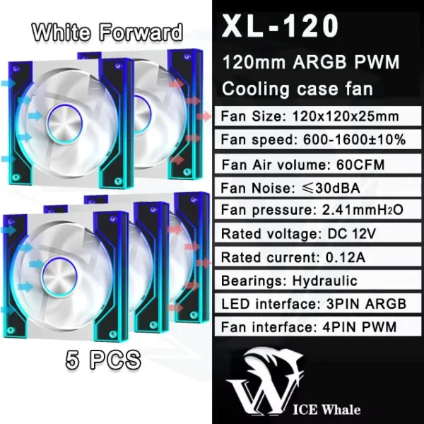 ICE Whale XL-120 ARGB PC Case Fan 120mm Infinity Mirror Design Motherboard Lighting Sync 4PIN PWM CPU Cooler Fan ventilador