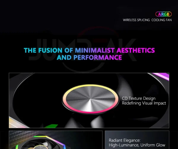 JUMPEAK HS120 Halo ARGB Cooling Fan 360mm 240mm Modular Stackable Splicing 120mm RGB Fans Kit For Gaming PC Case Water Cooler