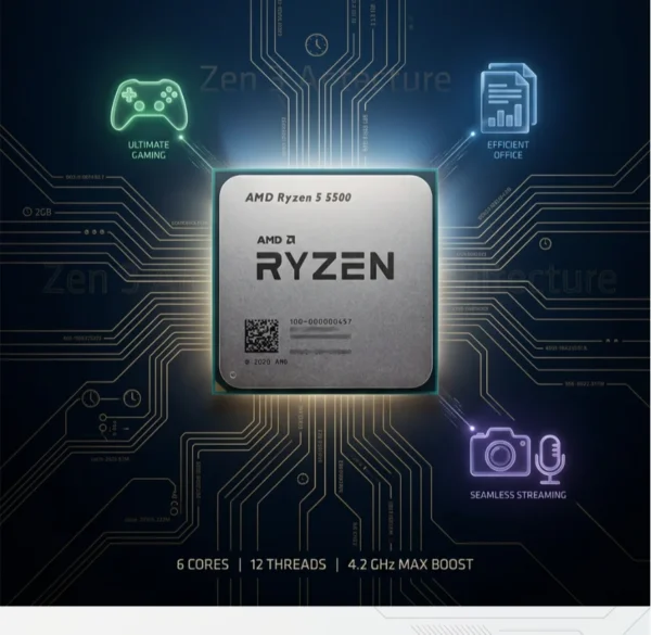 New AMD Ryzen 5 5500 R5 5500 3.6 GHz 6-Core 12-Thread CPU 7NM L3=16M 100-000000457 Socket AM4 but without cooler