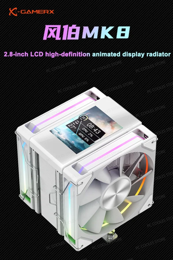 Power Train X-GAMERX MK8 CPU Cooler LCD Screen Dual Fan Tower 6 Heat pipes Air-cooled radiator For LGA1700 115X 1200 AM4 AM5