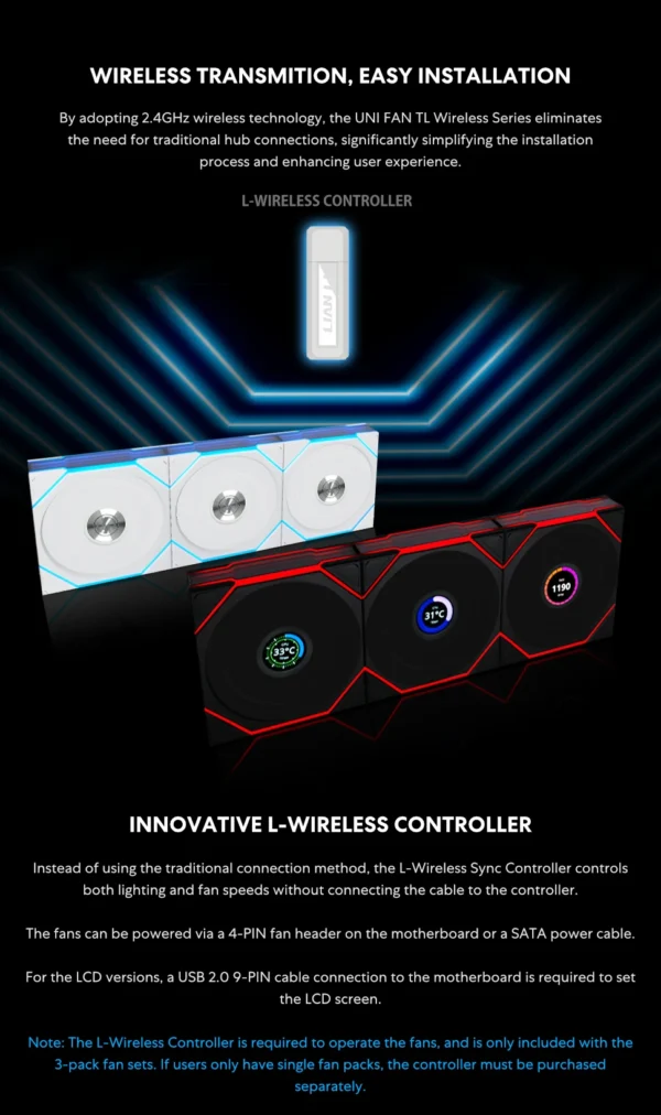 Lian-Li UNI FAN TL Wireless LCD 140 Single Pack NO CONTROLLER