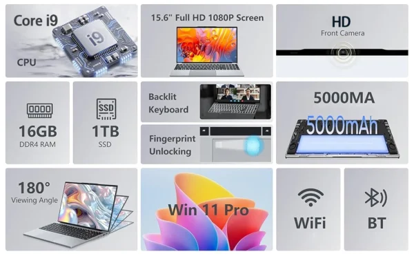 New Core i9 10980HK Laptop Computer Windows 11 Pro 16GB DDR4 1TB 2TB SSD Notebook PC Gamer Portable Laptops Gaming Office PC