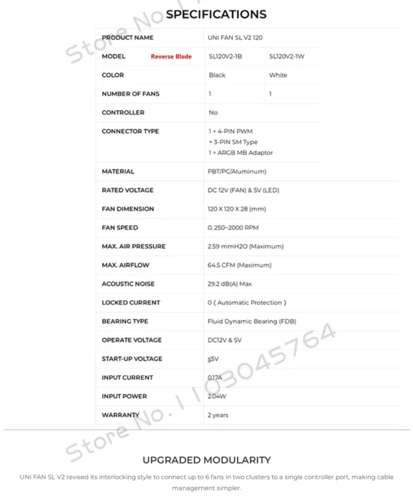 LIAN LI UNI FAN SL V2 SL120V2 Reverse Blade 10% Performence Upgraded Version RGB Fan, Single Pack, Black/White