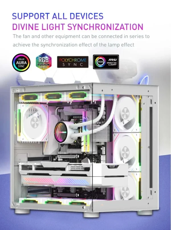 LDPCSJ OEM PRISM 5 PRO Computer Chassis Fan 12cm ARGB 4 Pin PWM Quiet Cooling Fan 12V Large Air Volume 45.2CFM/600-1800RPM