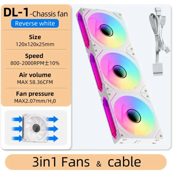 Coolcirc DL-1 120mm PC Case Fan 800-2000rpm PWM Hydro Bearing Silent 5V3Pin ARGB Water Cooler Magic Cableless Cooling Ventilator