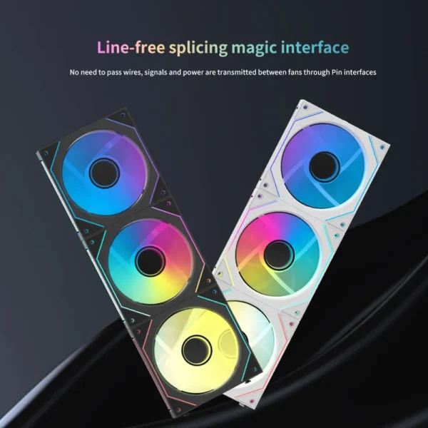 Coolcirc Cableless PC Case Fan 12V/4Pin PWM 800-1800RPM Silent 5V/3Pin ARGB Triple Pack 120mm Ventilator Use for Water Cooling