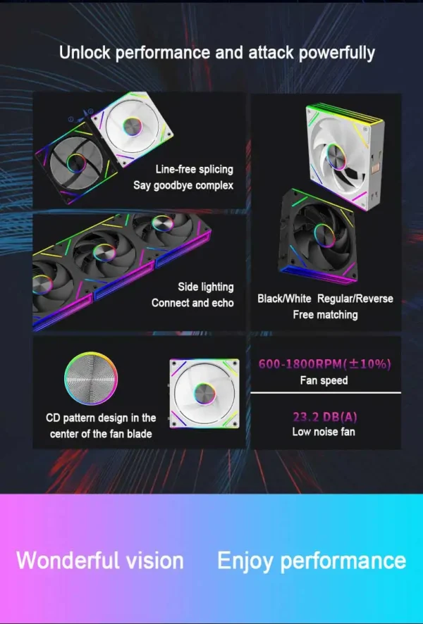 UPSIREN WF-3 120mm Wire-free splicing case fan motherboard light synchronization 4PIN PWM Center axis CD texture design 12CM
