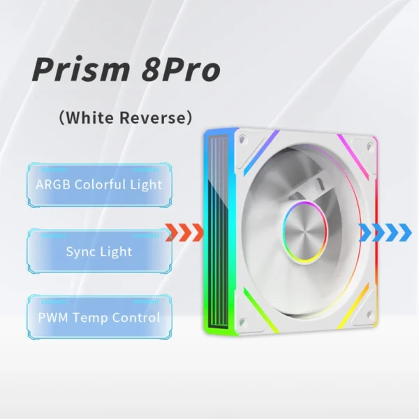 Power Train PRISM 8 PRO Computer Case Fan 120mm ARGB 4Pin PWM Quiet CPU Cooling Fan 12V Large Air Volume 56.8CFM/600-1500RPM
