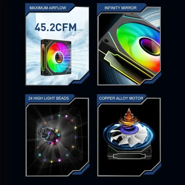 LDPCSJ PRISM 4 PRO Computer Chassis Fan 12cm ARGB 4 Pin PWM Quiet Cooling Fan 12V Large Air Volume 45.2CFM/600-1500RPM
