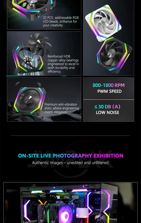 JUMPEAK CS120 ARGB Cooling Fan 240mm Modular Stackable Splicing PWM Silent 120mm RGB Fans For Gaming PC Case CPU Water Cooler