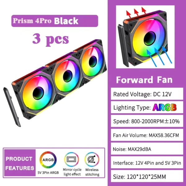 Prism 4 Pro Building Blocks Modular Case Fan ARGB Mirror Cycle Light Effect 800-2000RPM PWM Water Cooling 120mm Cooler Fan