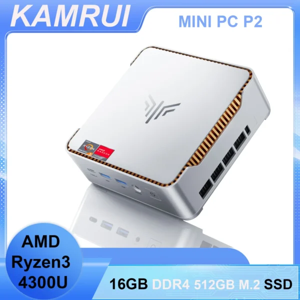 KAMRUI Mini PC 16GB SO-DIMM DDR4 512 M.2 2280 SSD AMD Ryzen 3 4300U up to 3.4GHz HDMI+DP1.4 Dual 4K UHD WiFi5 Desktop Micro PC