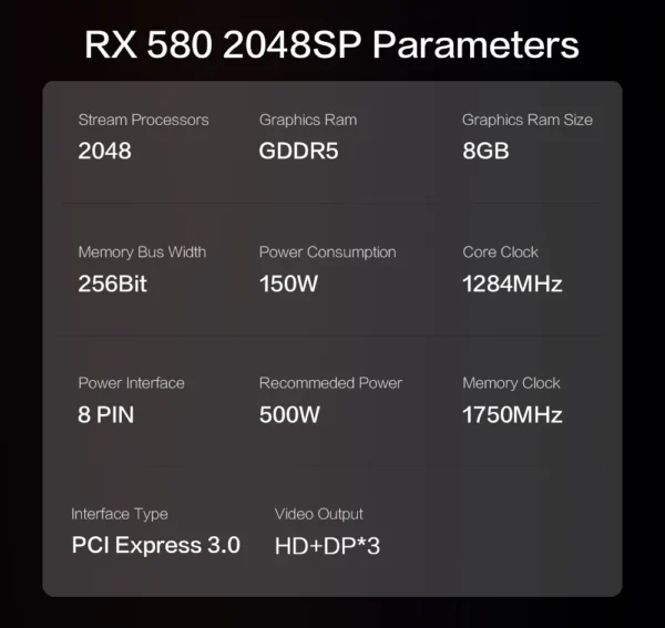 MLLSE AMD RX 580 8GB 2048SP Gaming Graphics Card GDDR5 256Bit PCI-E 3.0 ×16 8Pin Radeon GPU Rx 580 Video Card Placa De Video