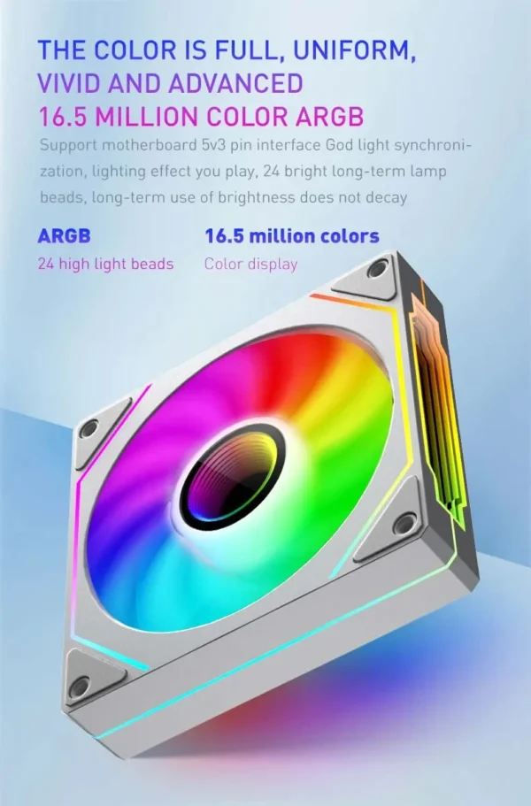 LDPCSJ PRISM 4 PRO Computer Chassis Fan 12cm ARGB 4 Pin PWM Quiet Cooling Fan 12V Large Air Volume 45.2CFM/600-1500RPM