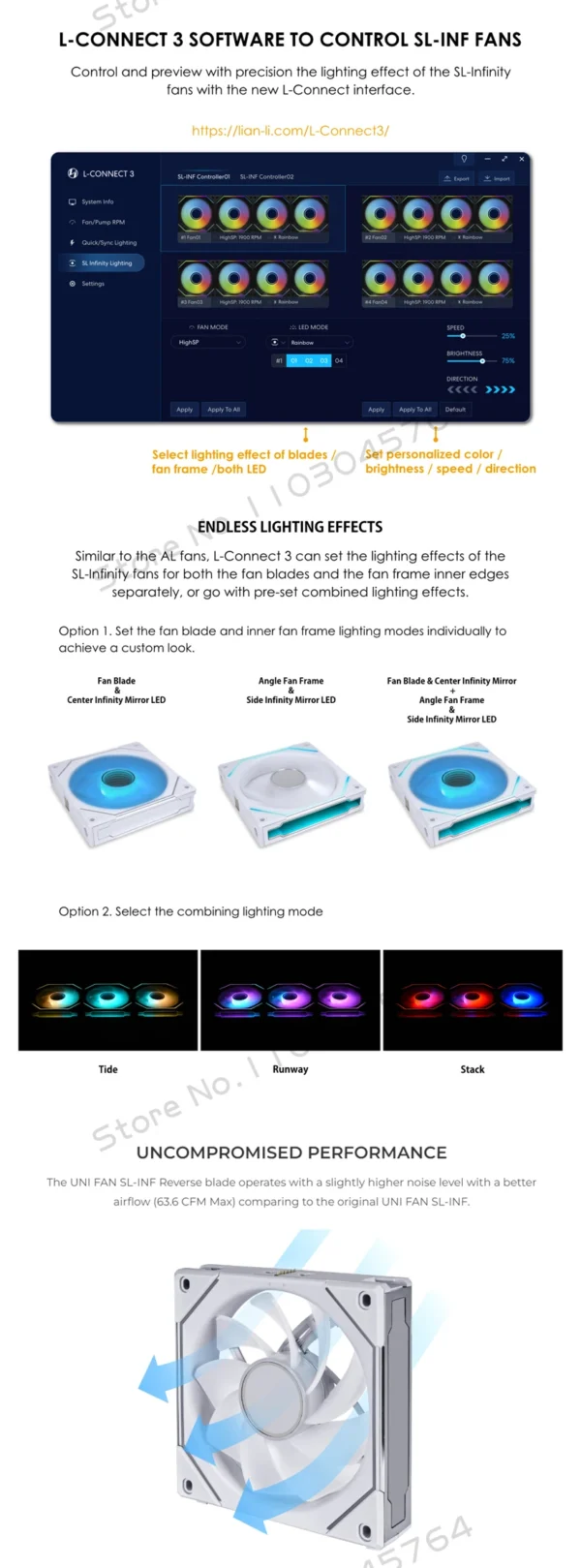 Lian Li Uni Fan SL-INF 120 Infinity Mirror Case Radiator Fan Cableless Gen.3th 12cm Watercooler Forward/ Reversed Blade