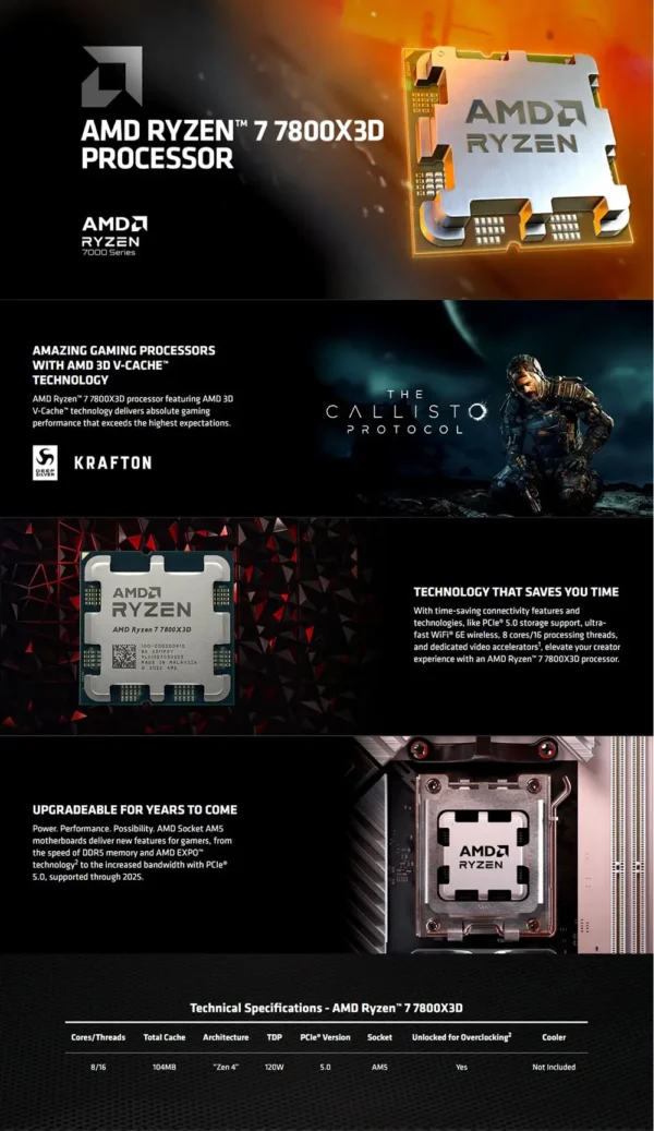 AMD RYZEN 7 7800X3D Brand New CPU Gaming Processor AMD R7 7800X3D 8-Core 16-Thread 5NM 96M Socket AM5 Without Fan Game Cache Hot