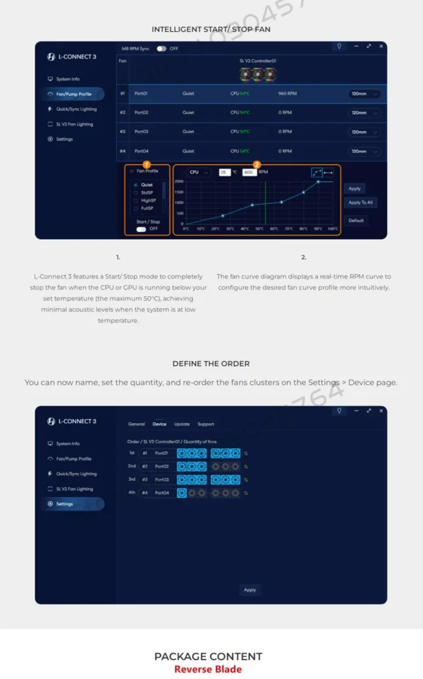 LIAN LI UNI FAN SL V2 SL120V2 Reverse Blade 10% Performence Upgraded Version RGB Fan, Single Pack, Black/White