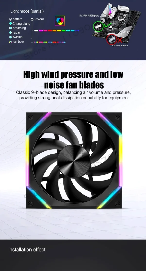 140 Case Fan ARGB, Silent 6-30dBa 89CFM Big Airflow, 14CM PC Cabinet 14025 Cooler Support Mobo 5V ARGB SYNC, Reverse Or Forward