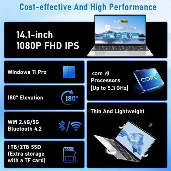 ACEKAMAS 14.1" intel Core i9-10980HK laptop 16GB RAM 1/2TB SSD Portable laptops Windows 11 Pro Office Gaming Notebook computer