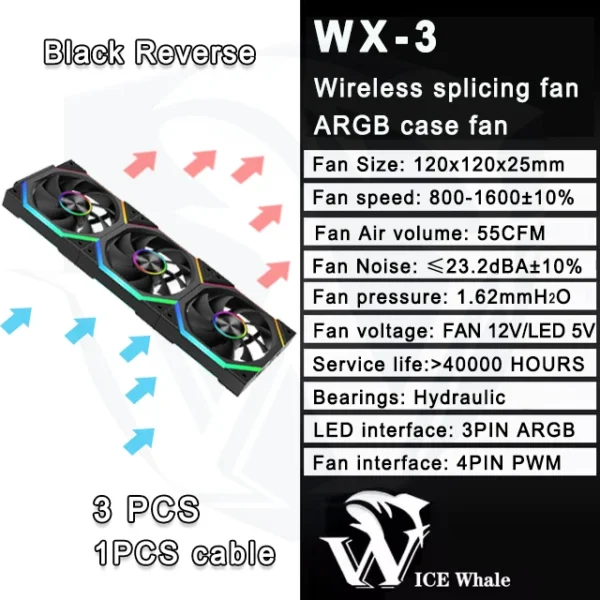 ICE Whale WX-3 Wireless Splicing Fan ARGB Air-Cooled Cooling Accessories 1600RPM 12CM Chassis Fan