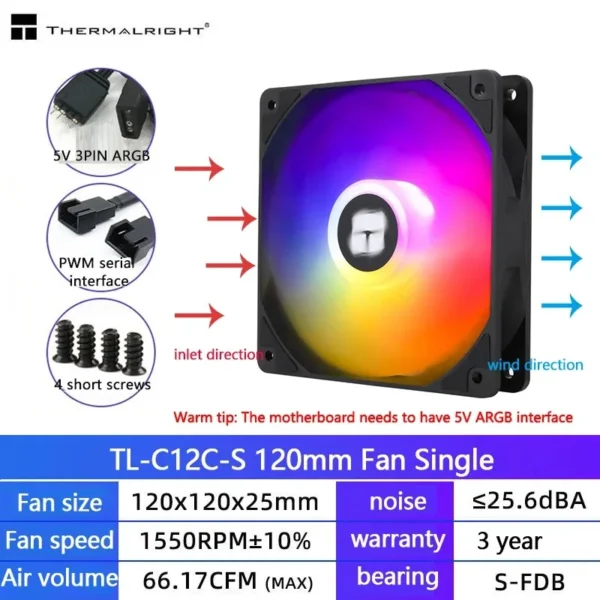Thermalright TL-C12C 3 in 1 120mm Cooling Fan 5V ARGB gamer Adjust Speed Cooler argb Adjustable computer Case Fan ventilador