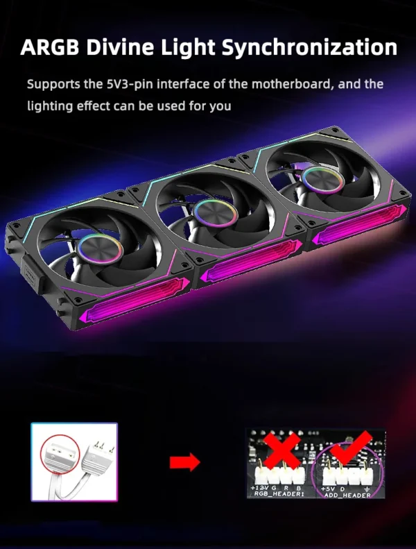 COOLCIRC CX-2 Computer Chassis Fan 120mm 5V 3-pin ARGB Cooler  12V/4PIN PWM 800-2000 RPM 3-in-1 Quiet Building Block Cooling Fan