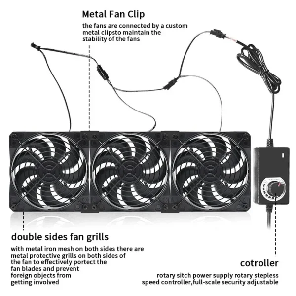 TEUCER 120mm 3000RPM Cooling Fan with Controller 12V 220V Btc Mining Machine Chassis Exhaust Fan Workstation Cabinet Server Fan
