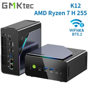 GMKtec K12 Gaming Mini PC AMD Ryzen 7 H 255(Upgraded 8745HS) Desktop Mini Computers Radeon 780M WiFi 6E/BT5.2, USB-C,  Barebone