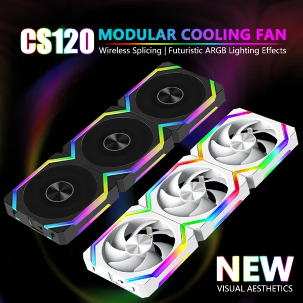 JUMPEAK CS120 ARGB Cooling Fan 360mm Modular Stackable Splicing PWM Silent 120mm RGB Fans Kit For Gaming PC Case Water Cooler